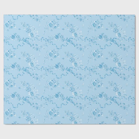 Elegant gegraveerd Blauwe Rozen en linten Wr Cadeaupapier (Vlak)