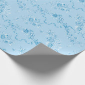 Elegant  gegraveerd Blauwe Rozen en linten Wr Cadeaupapier (Hoek)