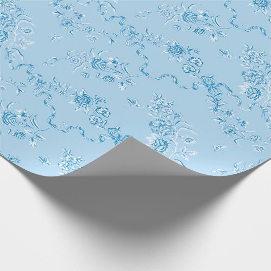 Elegant  gegraveerd Blauwe Rozen en linten Wr Cadeaupapier (Hoek)