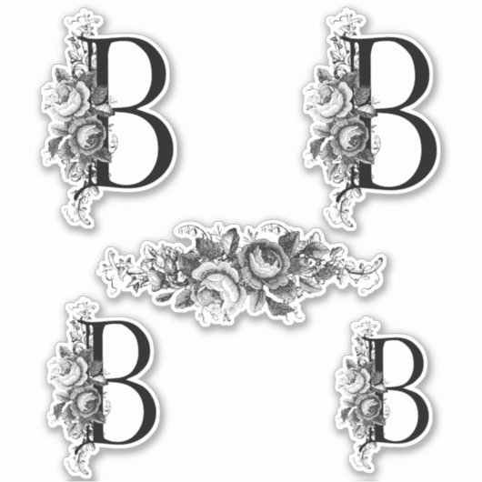 Elegant gegraveerd bloemmonogram letter B Sticker (Voorkant)