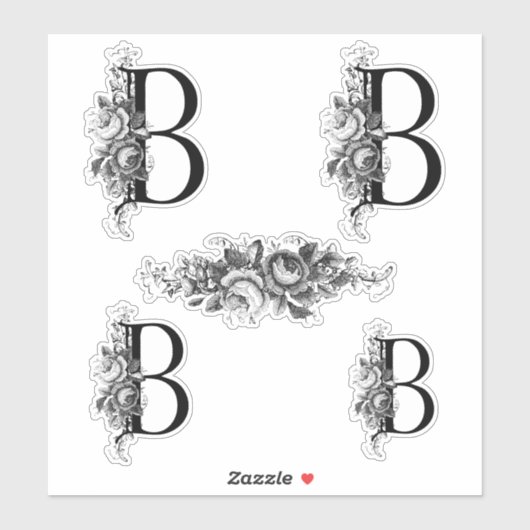 Elegant gegraveerd bloemmonogram letter B Sticker (Vel)