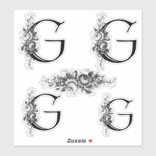 Elegant gegraveerd bloemmonogram letter G Sticker (Vel)