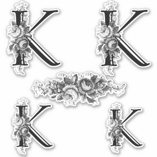 Elegant gegraveerd bloemmonogram letter K Sticker (Voorkant)