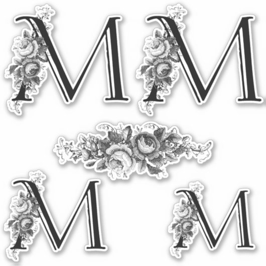 Elegant gegraveerd bloemmonogram letter M Sticker (Voorkant)