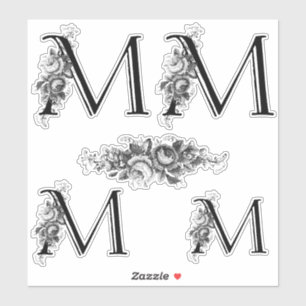 Elegant gegraveerd bloemmonogram letter M Sticker