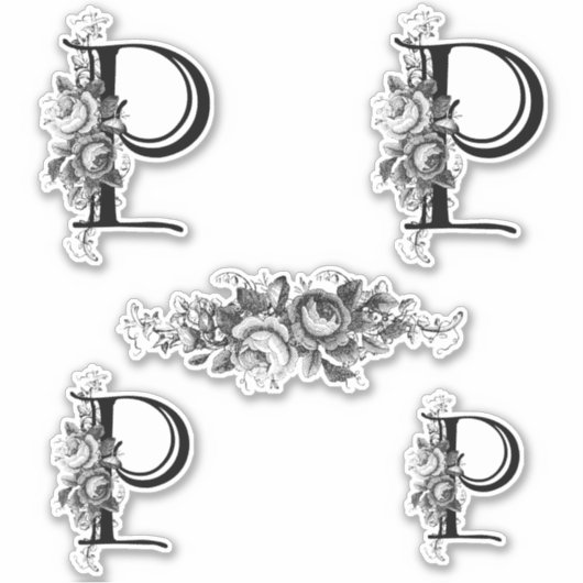 Elegant gegraveerd bloemmonogram letter P Sticker (Voorkant)