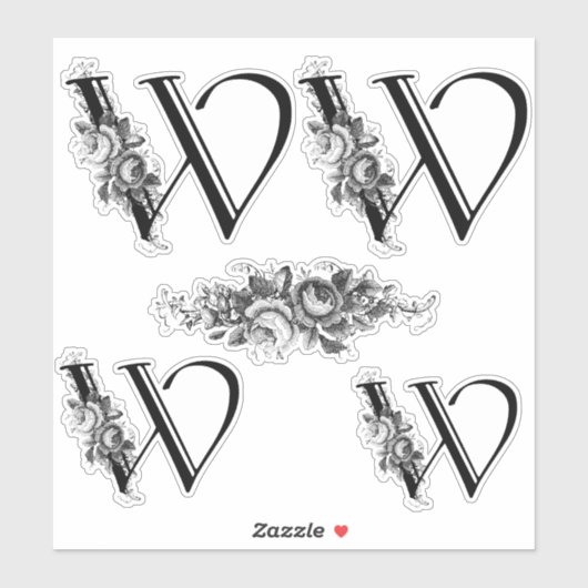 Elegant gegraveerd bloemmonogram letter W Sticker (Vel)