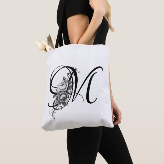 Elegant gegraveerd bloemmonogram tote bag (Dichtbij)