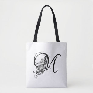 Elegant gegraveerd Floral Monogram Tote Bag