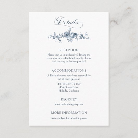 Elegant gegraveerd Frans Blauw Bloemen Informatiekaartje (Voorkant)