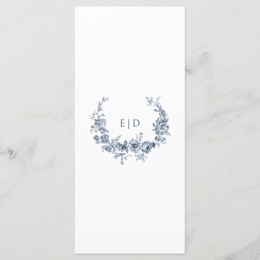 Elegant gegraveerd Frans Blauw Bloemen Menu (Achterkant)