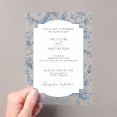 Elegant gegraveerd Frans Blauw Bloemen Toile Acryl Uitnodigingen (Insitu (Draagbaar))