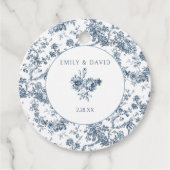 Elegant gegraveerd Frans Blauw Bloemen Toile Bedankjes Labels (Voorkant)