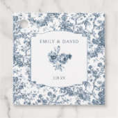 Elegant gegraveerd Frans Blauw Bloemen Toile Bedankjes Labels (Voorkant)