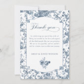 Elegant gegraveerd Frans Blauw Bloemen Toile Bedankkaart (Voorkant)