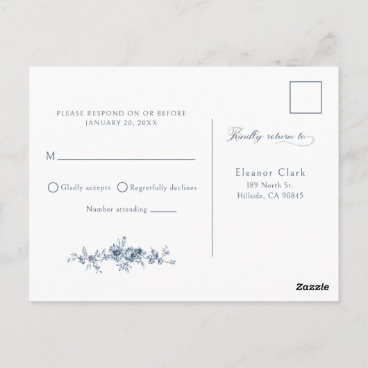 Elegant gegraveerd Frans Blauw Bloemen Toile Briefkaart (Achterkant)