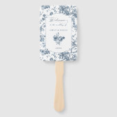 Elegant gegraveerd Frans Blauw Bloemen Toile Handwaaier (Voorkant)