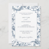 Elegant gegraveerd Frans Blauw Bloemen Toile Kaart (Voorkant)