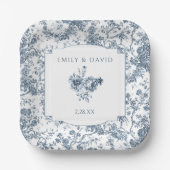 Elegant gegraveerd Frans Blauw Bloemen Toile Papieren Bordje (Voorkant)