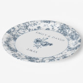 Elegant gegraveerd Frans Blauw Bloemen Toile Papieren Bordje (Gekanteld)