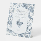 Elegant gegraveerd Frans Blauw Bloemen Toile Reclamebord Met Voetstuk (Voorkant)