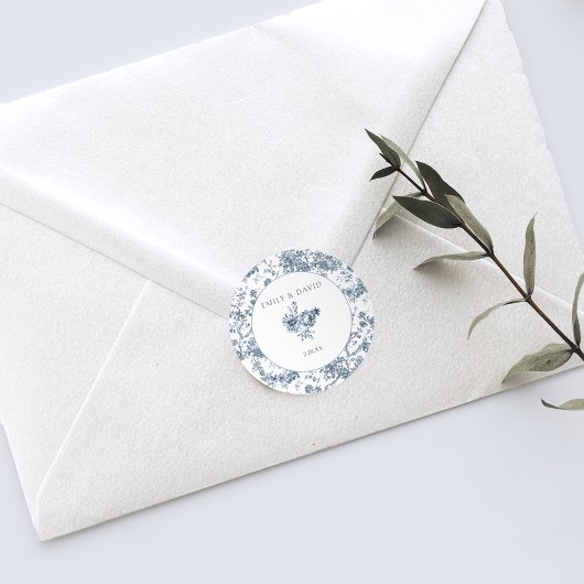 Elegant gegraveerd Frans Blauw Bloemen Toile Ronde Sticker