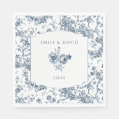 Elegant gegraveerd Frans Blauw Bloemen Toile Servet (Voorkant)