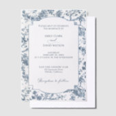 Elegant gegraveerd Frans Blauw Bloemen Toile Vellum Uitnodigingen (Offset)