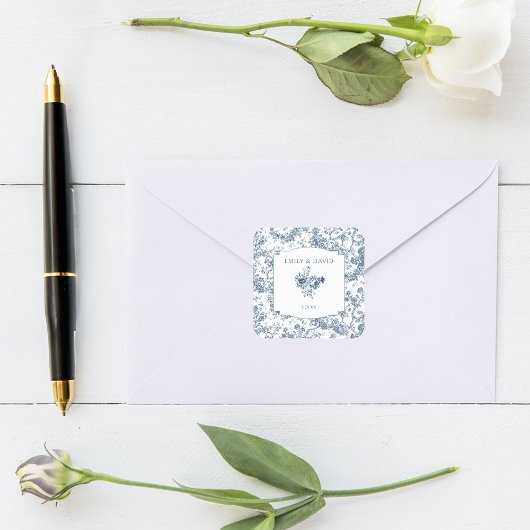 Elegant gegraveerd Frans Blauw Bloemen Toile Vierkante Sticker