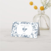 Elegant Gegraveerd Frans Blauw Bloemmotief Toile Plaatskaartje (Achterkant)