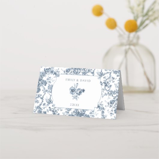 Elegant Gegraveerd Frans Blauw Bloemmotief Toile Plaatskaartje (Achterkant)