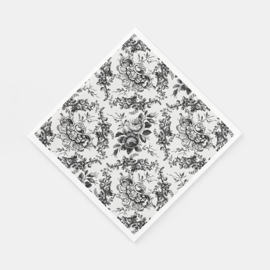 Elegant gegraveerd Frans Zwart Bloemen Toile Servet (Hoek)