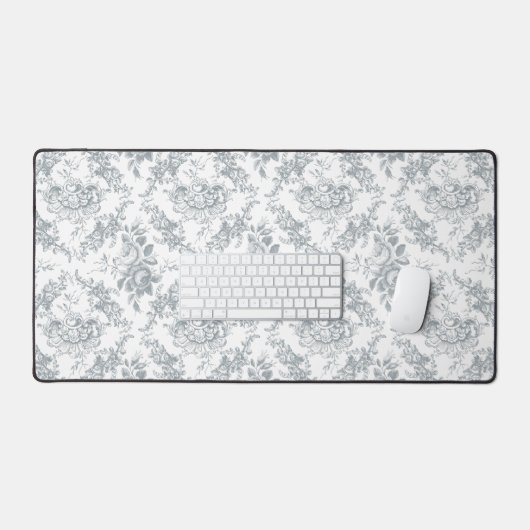 Elegant gegraveerd Grijs en Wit Bloemen Toile Bureaumat (Keyboard & Muis)