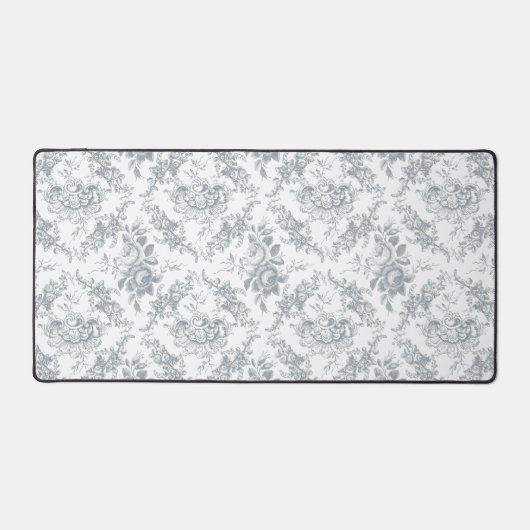 Elegant gegraveerd Grijs en Wit Bloemen Toile Bureaumat (Voorkant)