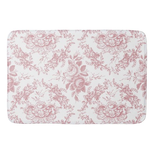 Elegant gegraveerd Roze en Witte Floral Toile Badmat (Voorkant)