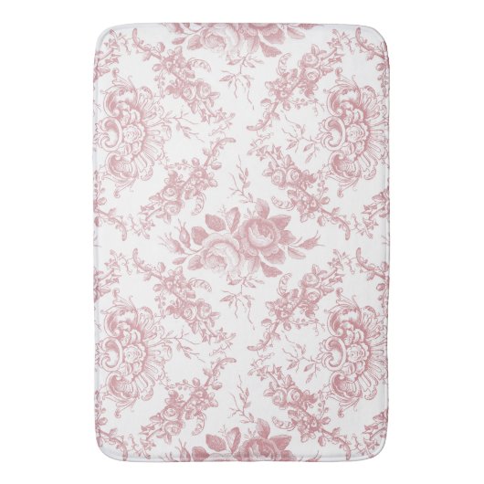 Elegant gegraveerd Roze en Witte Floral Toile Badmat (Voorkant Verticaal)