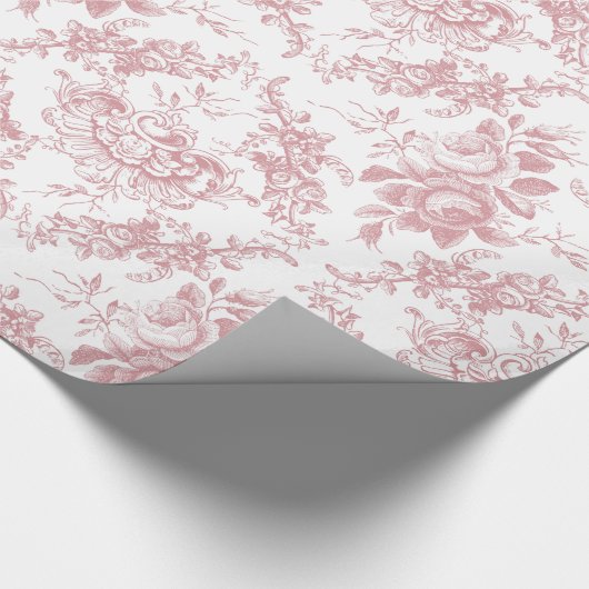 Elegant gegraveerd Roze en Witte Floral Toile Cadeaupapier (Hoek)