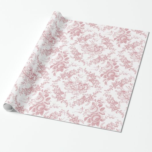 Elegant gegraveerd Roze en Witte Floral Toile Cadeaupapier (Uitgerold)