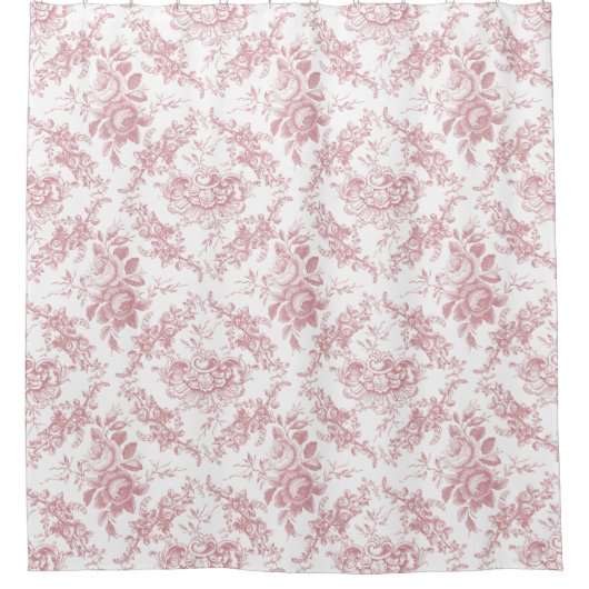 Elegant gegraveerd Roze en Witte Floral Toile Douchegordijn (Voorkant)