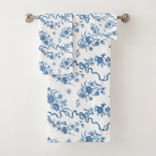 Elegant  gegraveerde blauwe Rozen en linten Bad Handdoek