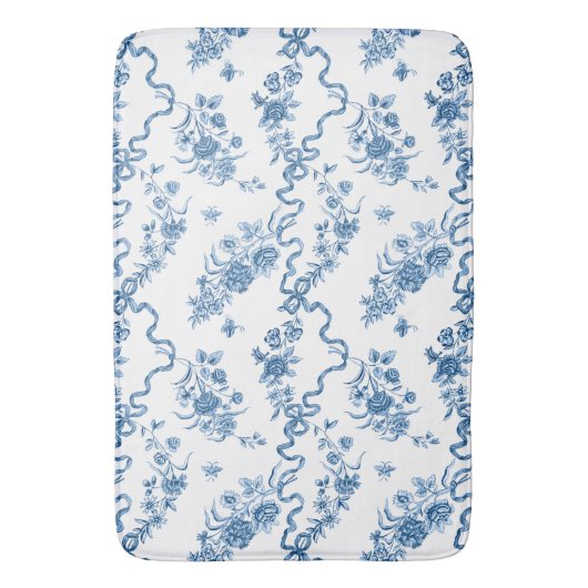 Elegant gegraveerde blauwe Rozen en linten Badmat (Voorkant Verticaal)