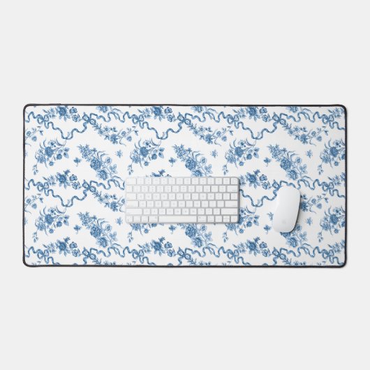 Elegant  gegraveerde blauwe Rozen en linten Bureaumat (Keyboard & Muis)