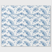 Elegant  gegraveerde blauwe Rozen en linten Cadeaupapier (Vlak)