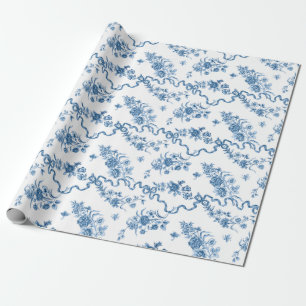 Elegant  gegraveerde blauwe Rozen en linten Cadeaupapier