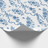 Elegant  gegraveerde blauwe Rozen en linten Cadeaupapier (Hoek)