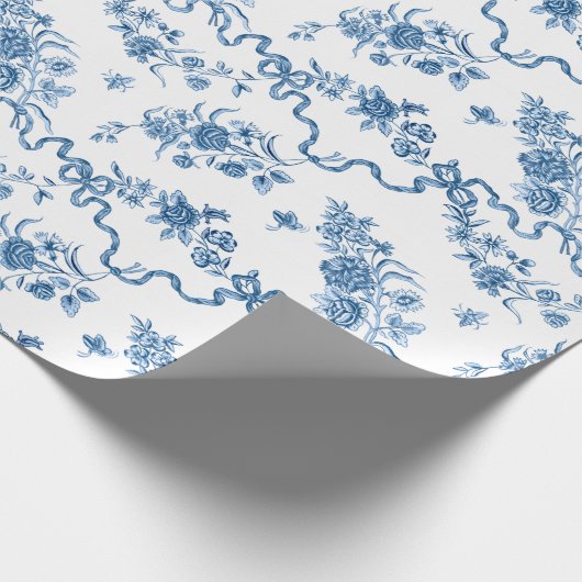 Elegant  gegraveerde blauwe Rozen en linten Cadeaupapier (Hoek)