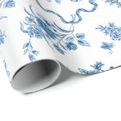 Elegant  gegraveerde blauwe Rozen en linten Cadeaupapier (Rol Hoek)