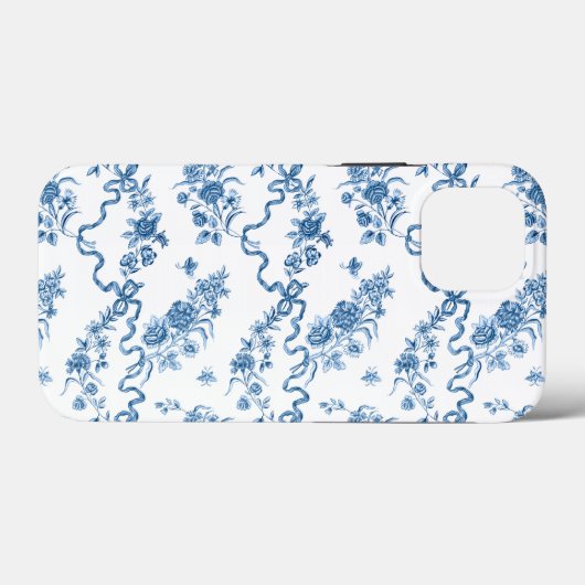 Elegant gegraveerde blauwe Rozen en linten Case-Mate iPhone Case (Achterkant (horizontaal))