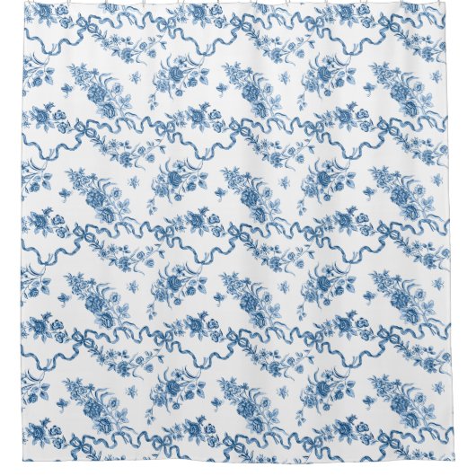 Elegant gegraveerde blauwe Rozen en linten Douchegordijn (Voorkant)