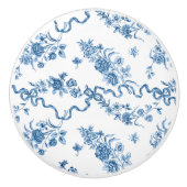 Elegant  gegraveerde blauwe Rozen en linten Keramische Knop (Voorkant)